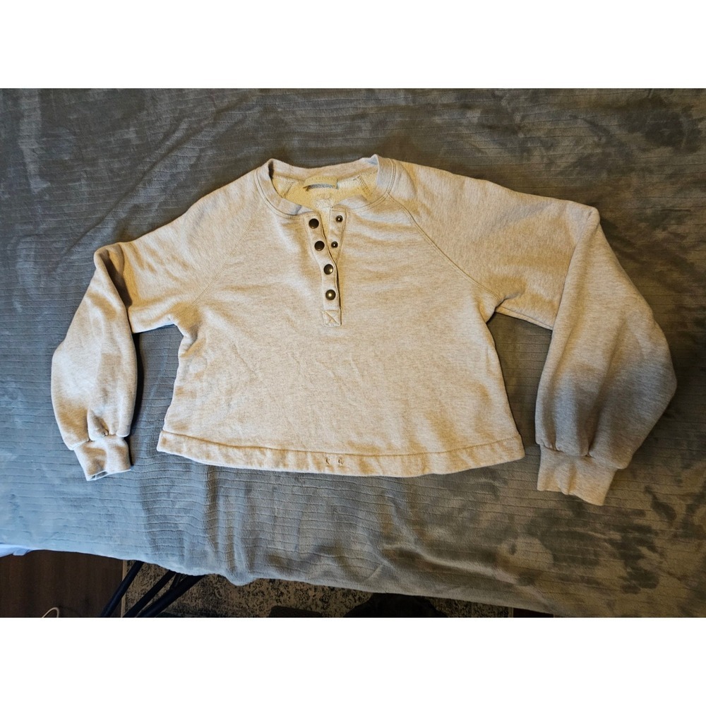 Ulla Johnson Oatmeal Heather Grey Cropped Henley Sweatshirt XS